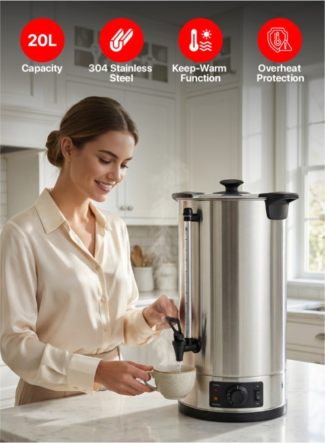 تيم Team 20L Stainless Steel Water Boiler Electric Hot Water Urn | Commercial Tea & Coffee Boiler | 304 SS Single Wall | Water Level Gauge | Overheat Protection - Image 3
